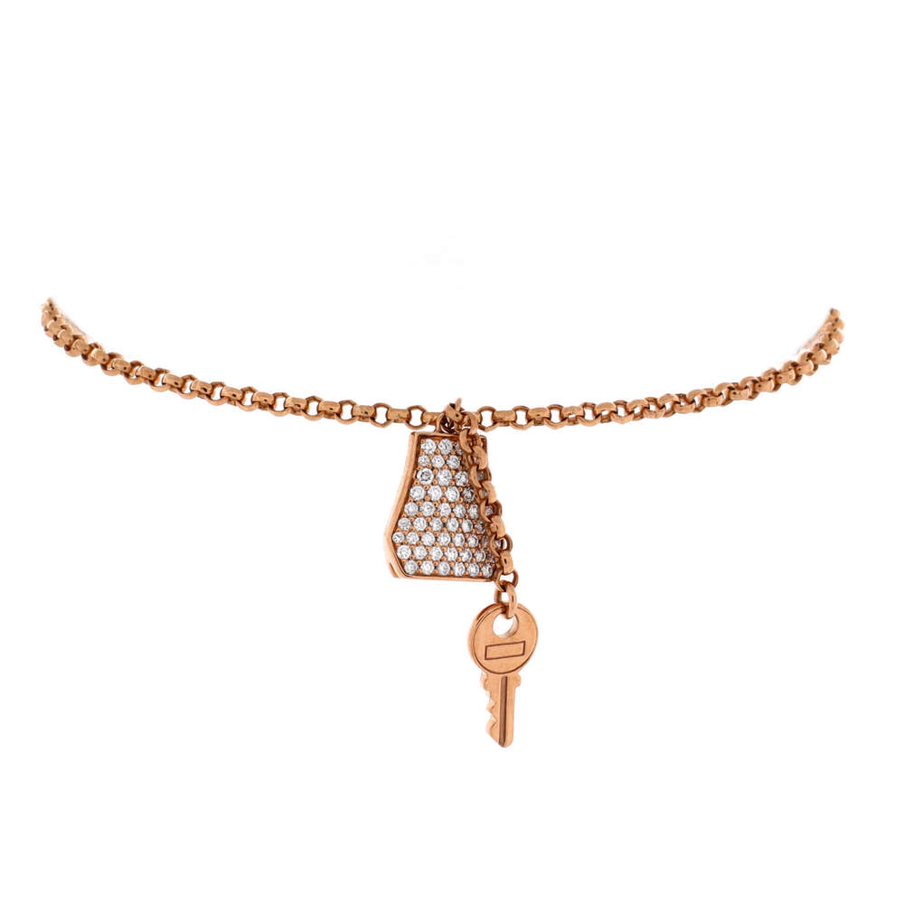 Hermes Small Kelly Clochette Chain Bracelet 18K Rose Gold with Pave Diamonds